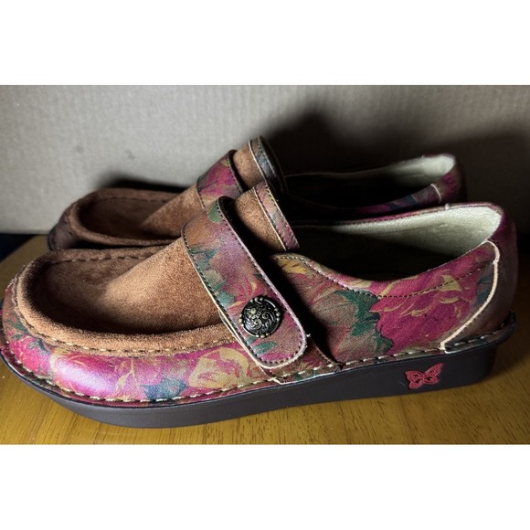 Alegria Women's Marie Shoes Tan Suede & Floral Leather Size 8.5/39 Nice! - Picture 2 of 8